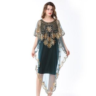 Middle East Africa Sequin Beaded Robe Muslim Shawl Cape dress Bat Sleeve Amazon Foreign Trade Explosions
