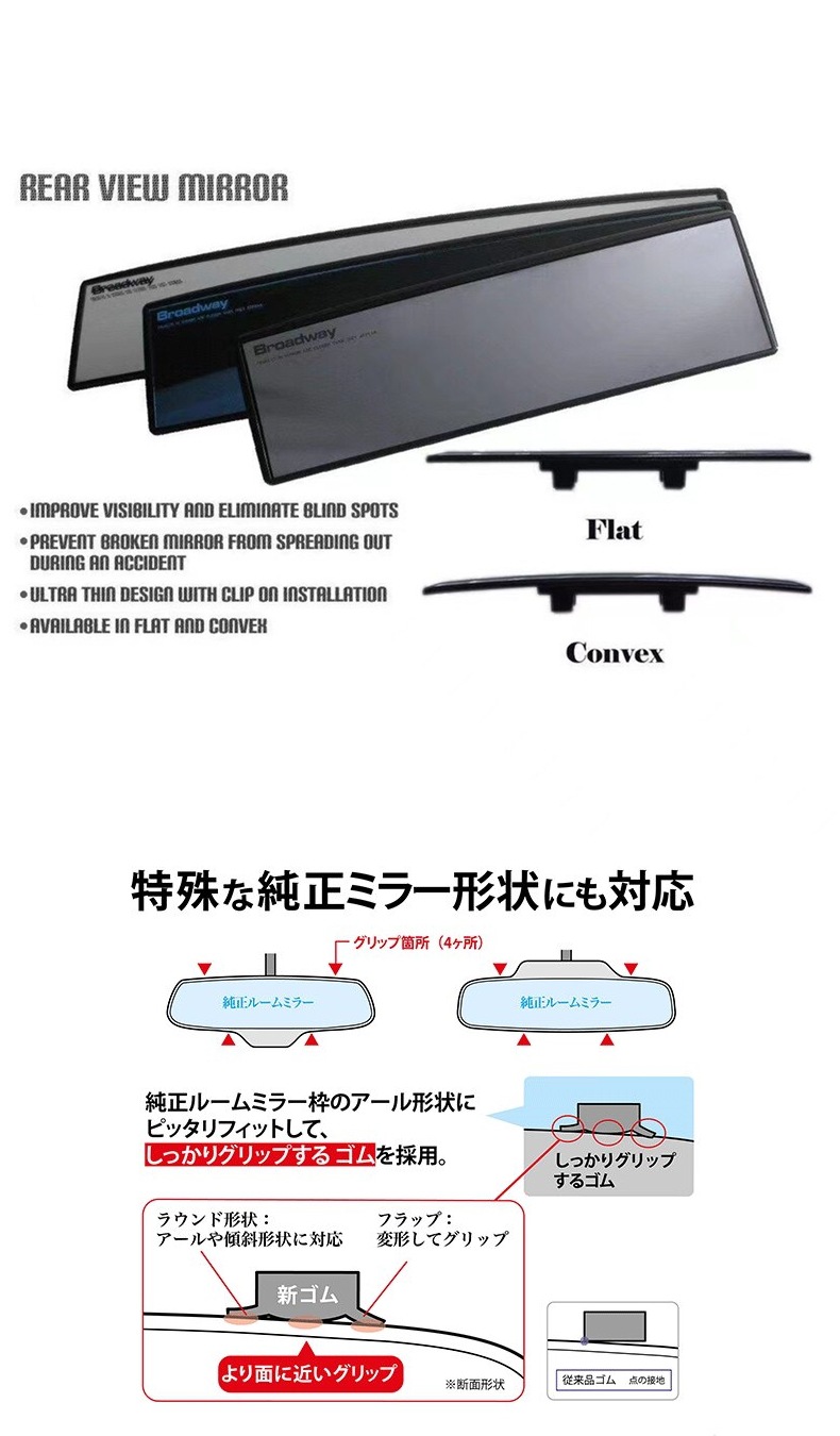 Napolex Broadway Car High-Definition Rearview Mirror with Large Field of View, Auxiliary Curved Mirror, Wide-Angle Reversing Anti-Glare Mirror