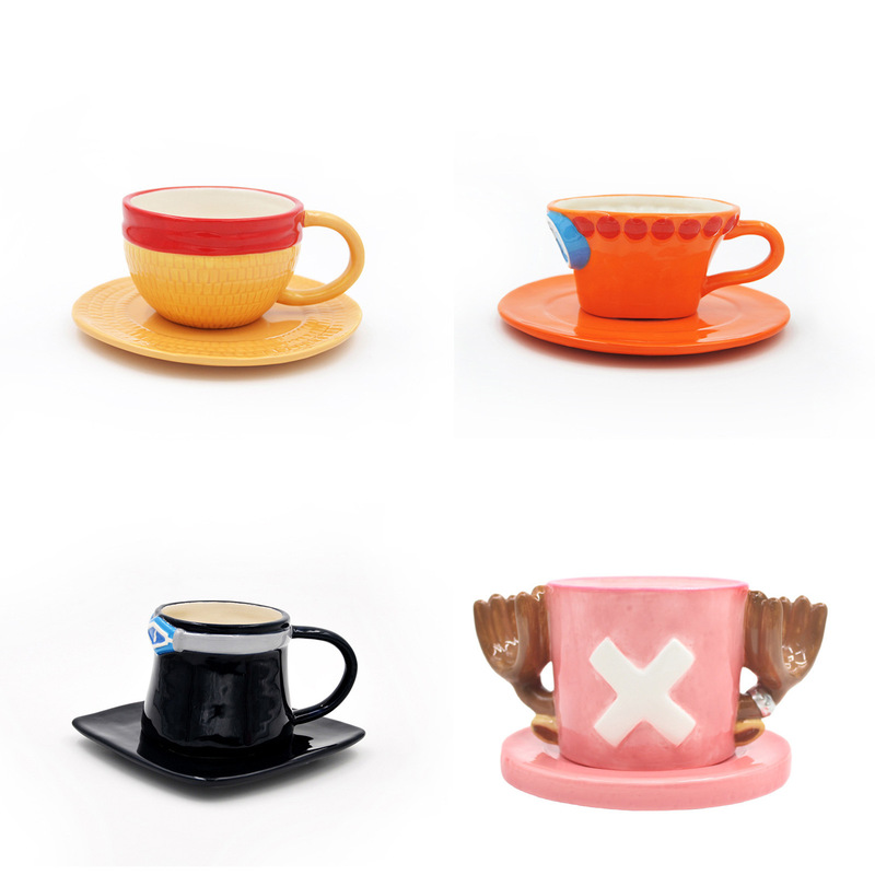 Anime One Piece Luffy Straw Hat Mug Spell Battle Ceramic Coffee Cup Creative Coffee Cup Saucer suit