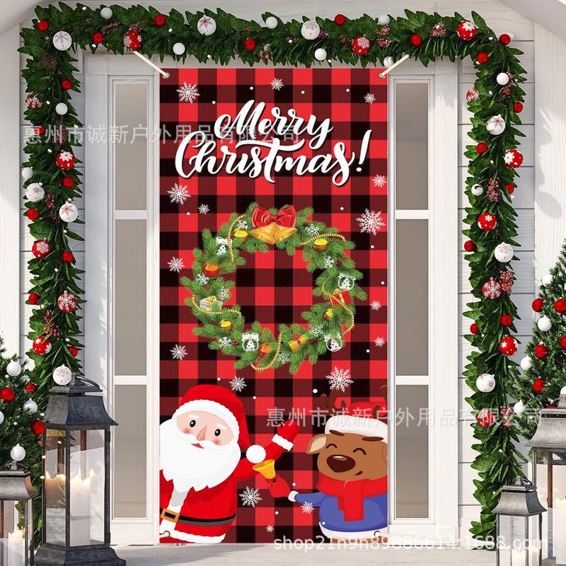 Amazonクロスボーダー新しいクリスマスドアカバーサンタクロースドアカバーホリデーパーティー雰囲気背景布卸売|undefined