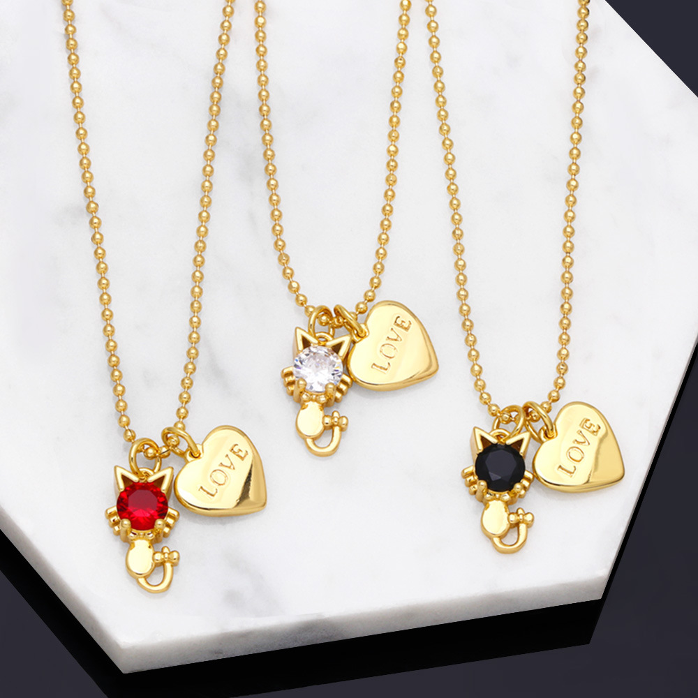 Fashion Cute Cat Heart Pendant Clavicle Chain Necklace Wholesale