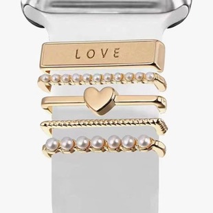 Applicable to Apple Watch strap applewatch watch universal silicone watch strap LOVE a set of alloy decorative ring