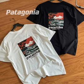 Patagonia巴塔哥尼亚海浪滩浮世绘短袖休闲运动户外情侣圆领T恤男