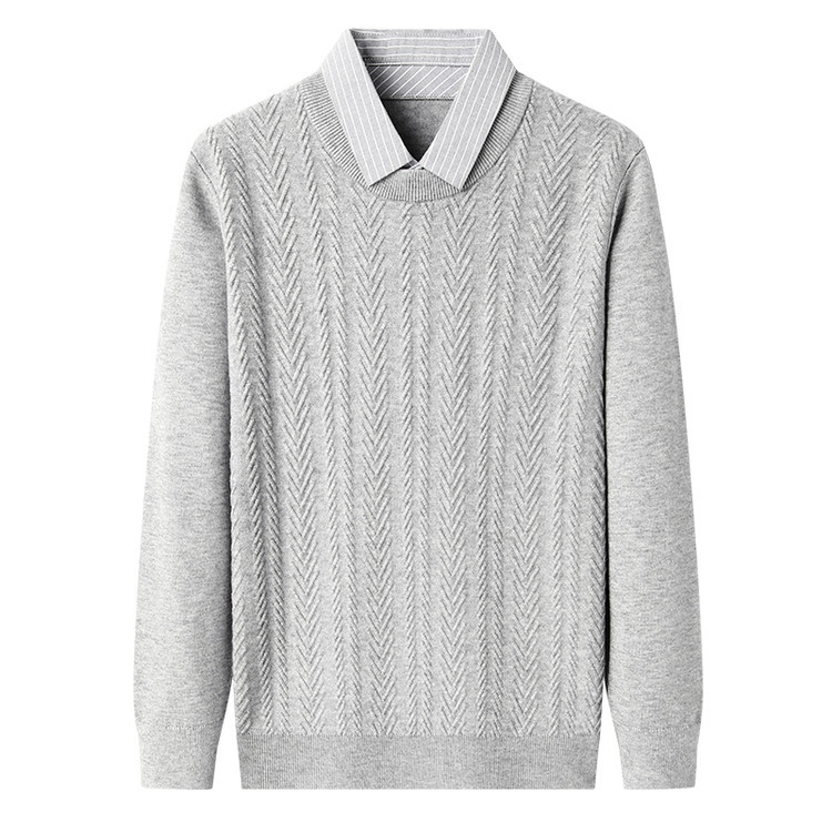 Jacquard de color sólido nuevo hombre falso dos piezas de camisa de punto de negocios solapa de moda camisa de punto de color sólido suéter de cuello