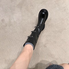 2025秋冬新款欧美风不过膝小众皮带扣骑士靴女厚底圆头显瘦长筒靴