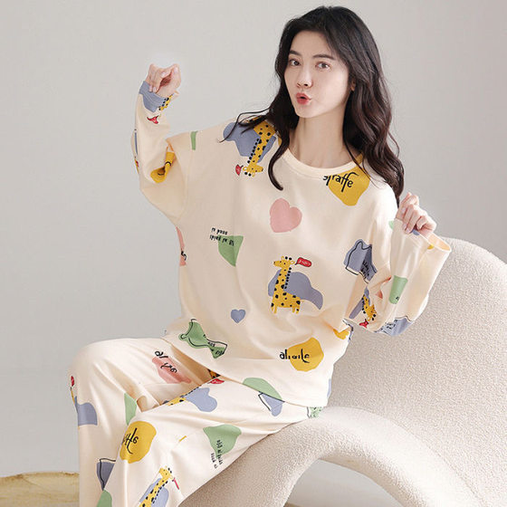 Foreign Trade Cross-border Southeast Asia Spring and Autumn Pajamas Women's Thin Round Neck Long Sleeve Cartoon Home Clothes suit Outfit