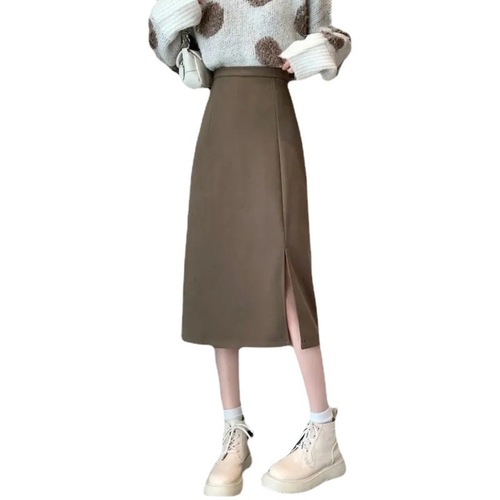 Slimming High-Waisted Black Bodycon Skirt with Slits, Mid-Length A-Line Skirt for Summer College Teacher Plus-Size Semi-Body Skirt