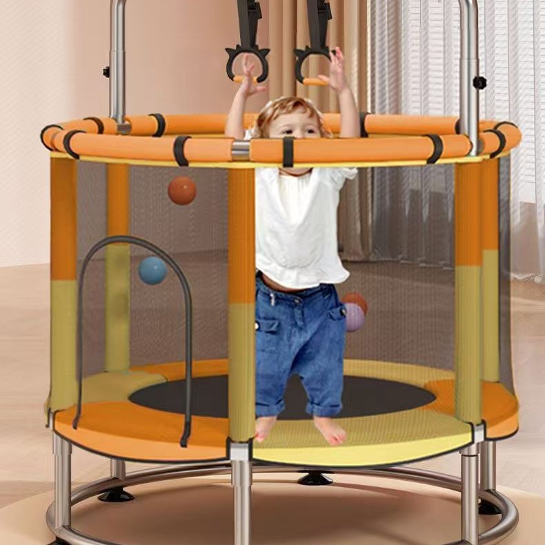 All-Around Anti-Rollover Handrail Trampoline with Silent Mesh Surface, Non-Slip, Suitable for 1-2 People, Home Fitness, Child Swing with Protective Net