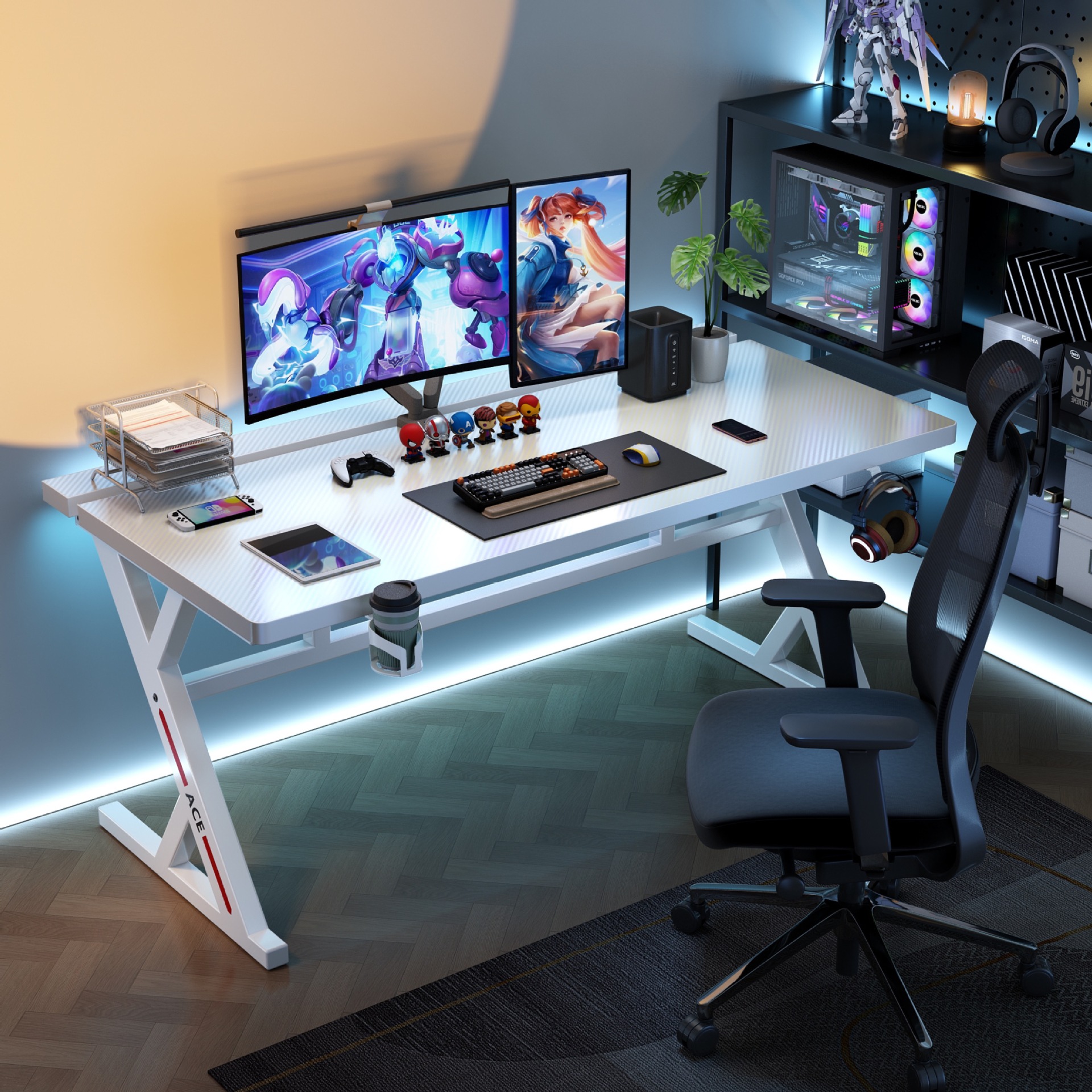 Computer Desk Desktop Desk Internet Celebrity Game Carbon Fiber E-Sports Table Home Office Desk Can Be Equipped with Robotic Arm Workbench