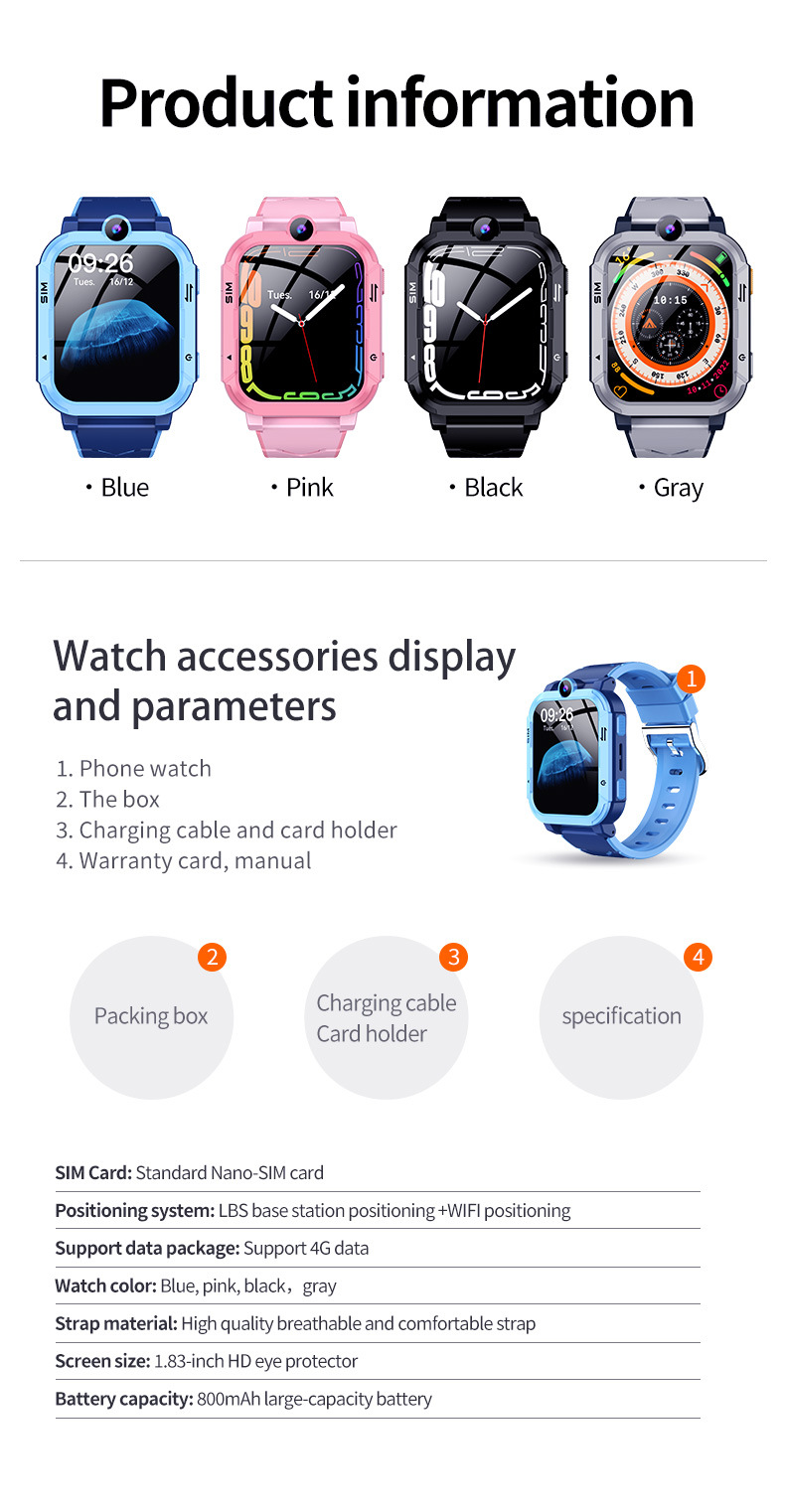 Cross-border foreign language Y76 children's phone smartwatch, 4G video call, photo, waterproof, foreign language and multiple languages undefined