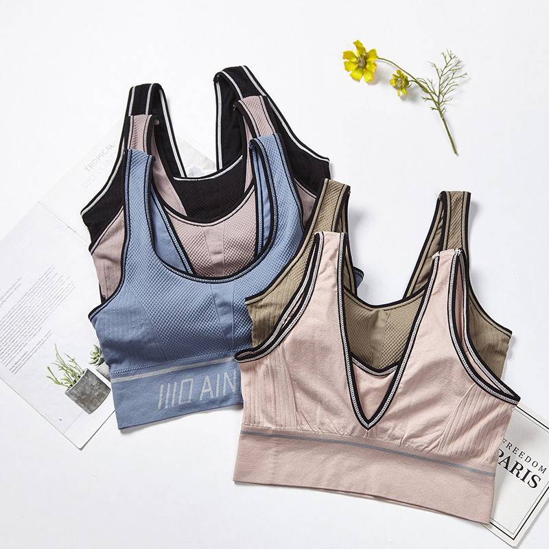2021春夏新款宽肩撞色时尚大V美背裹胸 字母无钢圈打底内衣文胸女