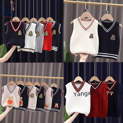 【Jinyong】Children's vest, one-piece drop shipping, bear knitting base shirt for spring and autumn, unisex student clothing, top