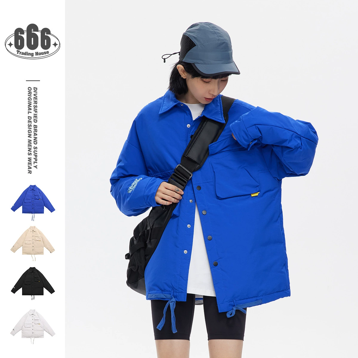 Keep warm men's shirt, velvet waterproof down jacket, oversize