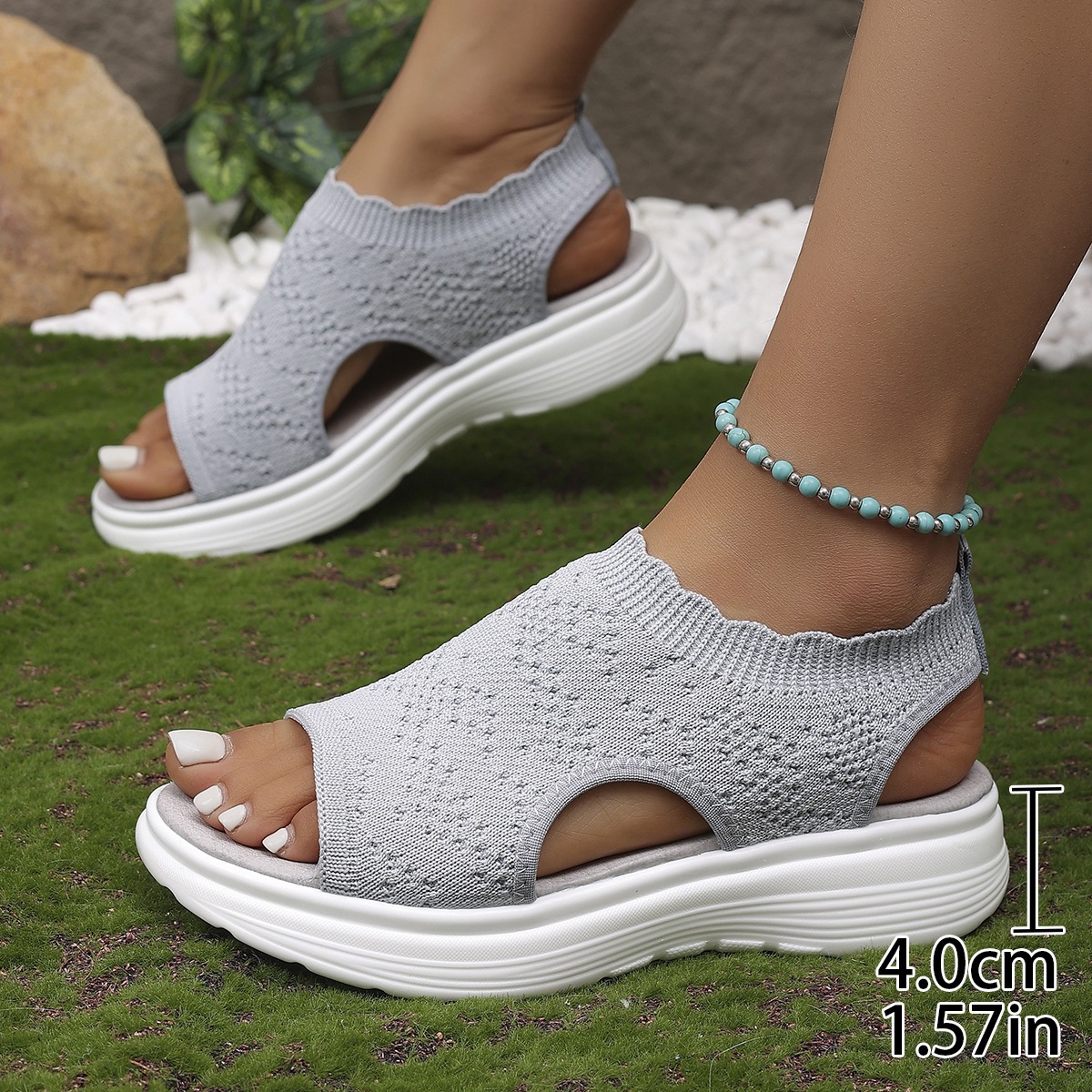 Sandalias de Cuña Tejidas para Mujer Talla Grande de Tela y Caucho con Suela Gruesa para Verano image 3