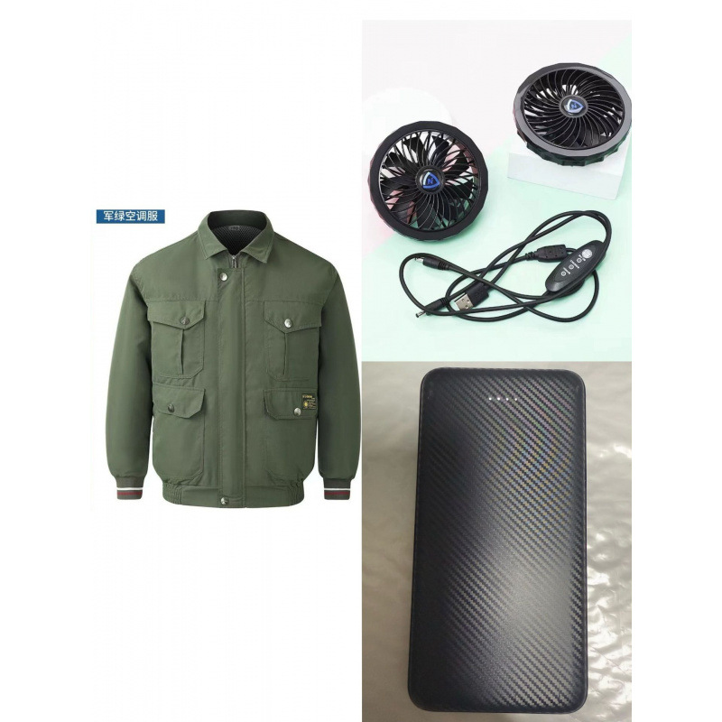 녹색 에어컨 슈트 + 10000mAh 보조베터리를 갖춘 전체 팬 세트