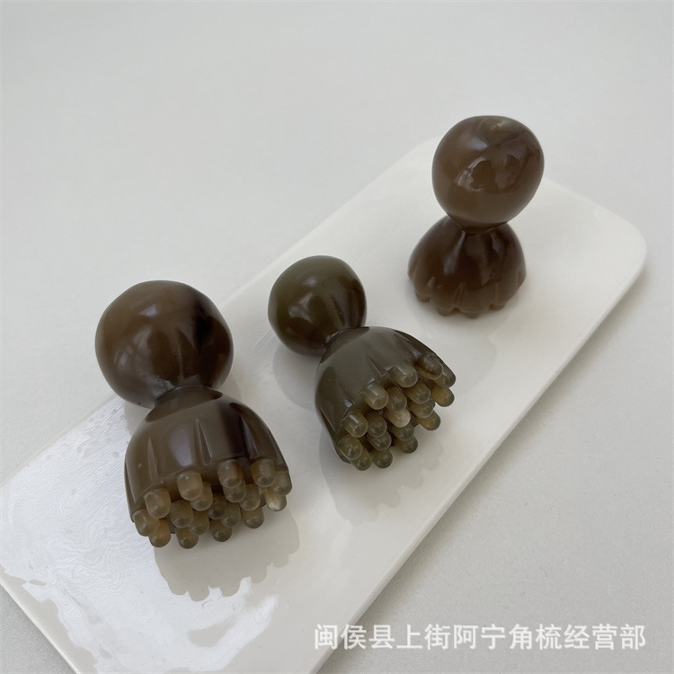 Horn Facial Massage Stick Lotus Pod Shape Hand Carved Guasha Tool for Face and Head quality and texture