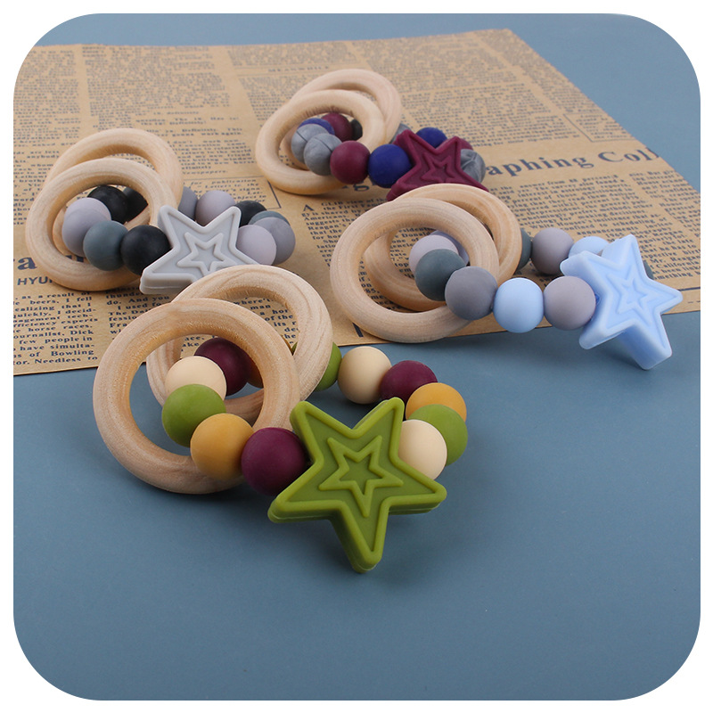 AliExpress nueva fábrica en stock al por mayor bebé mordedor pulsera de silicona para niños estrella de cinco puntas dientes juguetes de molienda