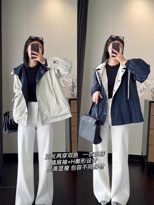 双面穿复古韩版秋季新款英伦风撞色连帽中长款女风衣廓形百搭外套|undefined