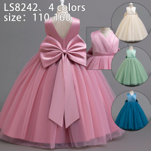 跨境女童公主裙大蝴蝶结深V型露背v领背心宴会生日表演高端公主裙