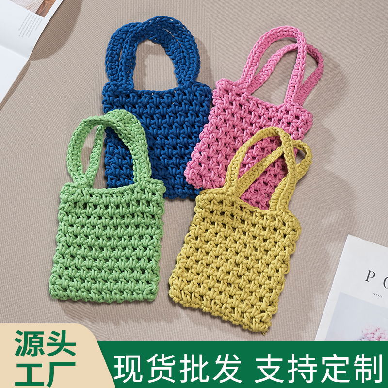 Redes de pesca perforadas tejidas a mano bolsos de teléfono móvil bolsos de moda casuales bolsos de playa de vacaciones de verano de punto