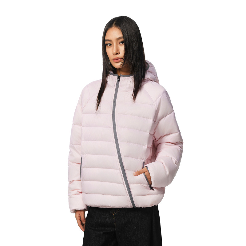 2026年时尚情侣款简约宽松连帽斜拉链轻便排骨棉服女大码薄款外套