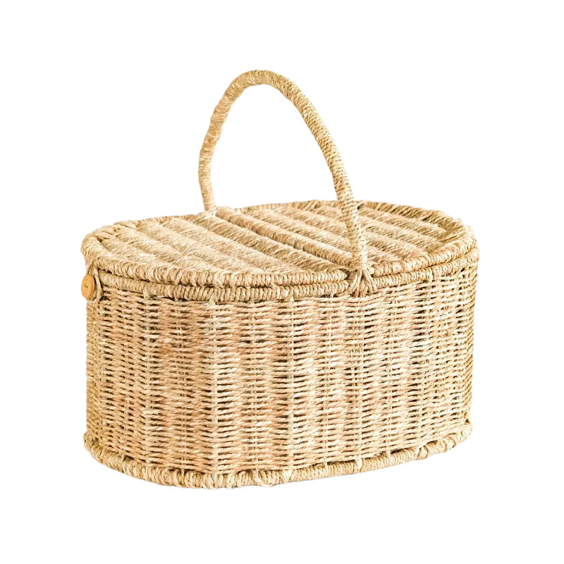 Cestas de almacenamiento trenzadas a mano transfronterizas nórdicas de paja trenzadas cesta de picnic al aire libre acampando cajas de almacenamiento de alimentos