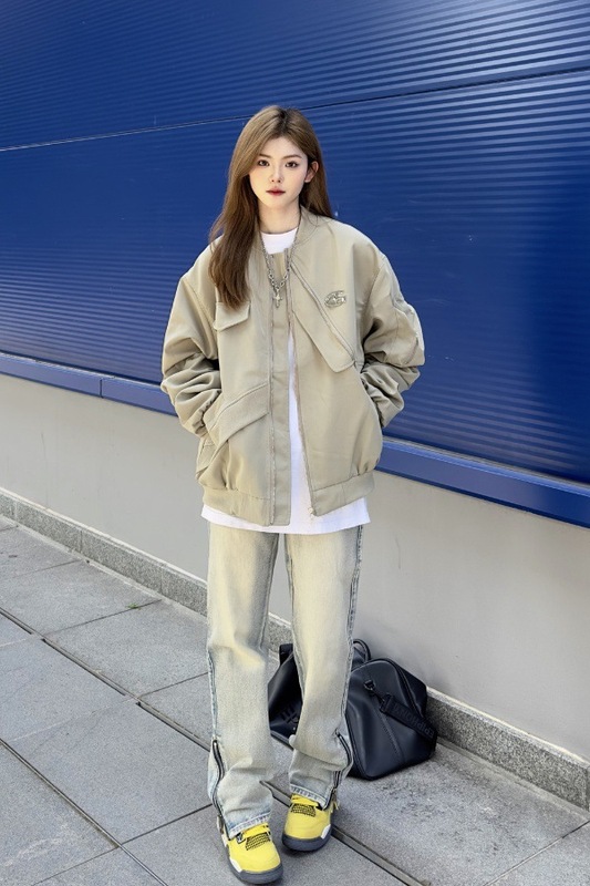 港风复古铁标设计感外套女2025春秋新款夹克棒球服工装情侣外套女|undefined