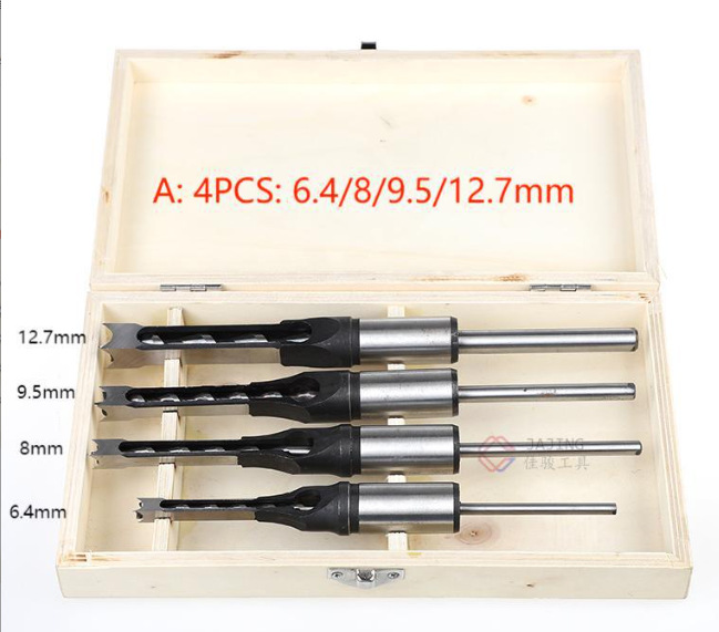 4 piezas de carpintería agujero cuadrado taladro desbloqueo agujero de perforación cuadrado Tenon taladro agujero cuadrado taladro de perforación núcleo