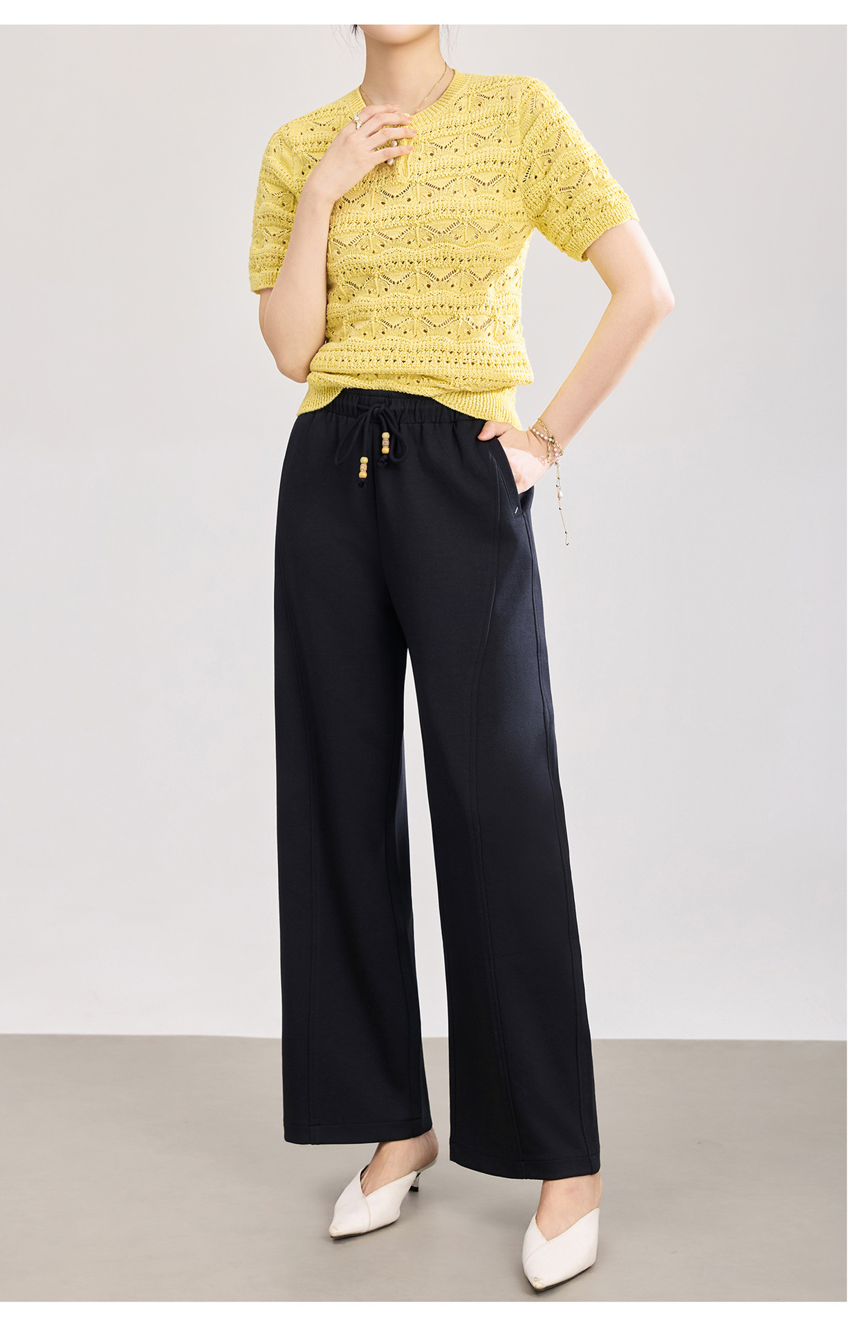 Quần culottes nữ ống rộng cạp thun dây rút vải mềm rủ — màu sắc chi tiết 11