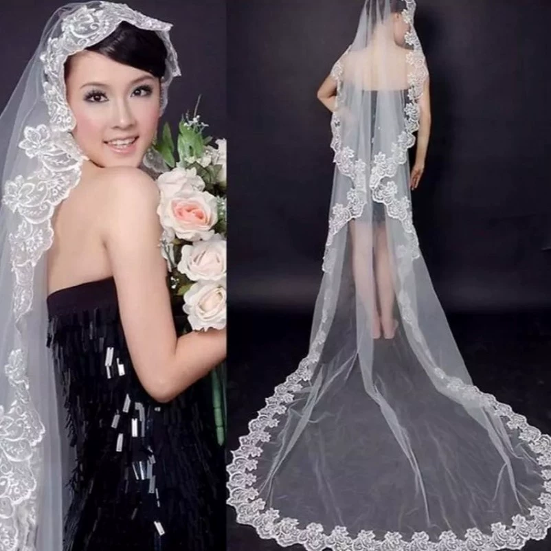 Прямые поставки с фабрики, оптовая продажа, кружевная фата для невесты 3m года, свадебная фата для фотостудии, церемониальная однослойная фата