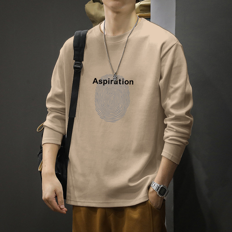 American-style preppy long-sleeve T-shirt for men, pure cotton, loose fit, round neck, autumn/winter collection, youthful and versatile top