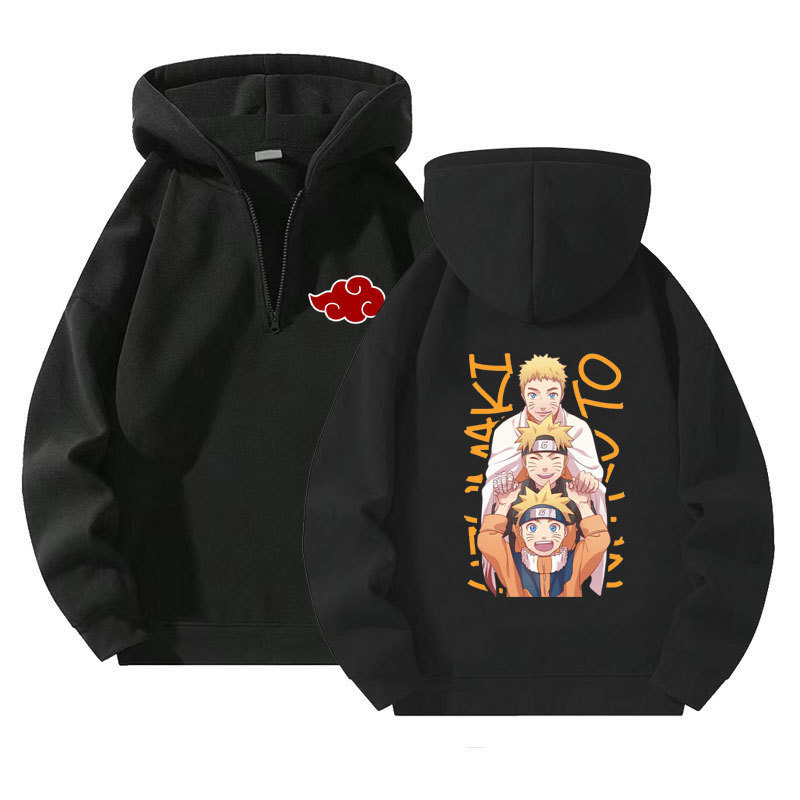 Foreign Trade New Quarter Zipper Pullover Sweatshirt for Men and Women Casual Anime Naruto Zipper Sweatshirt