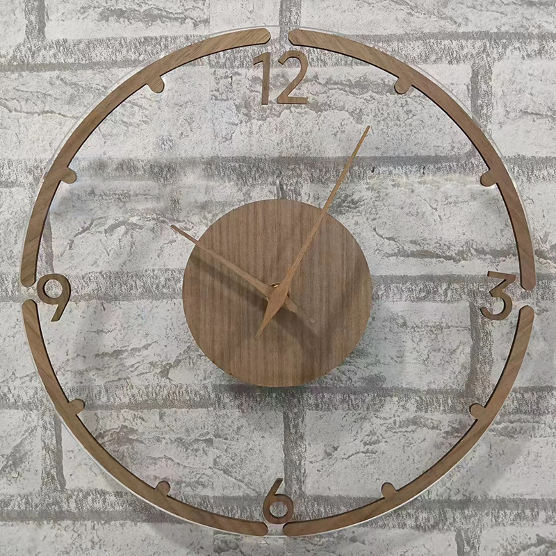 Walnut Simple Wall Clock Round Acrylic Transparent Clock Creative Fashion Scandinavian 12inch Clock