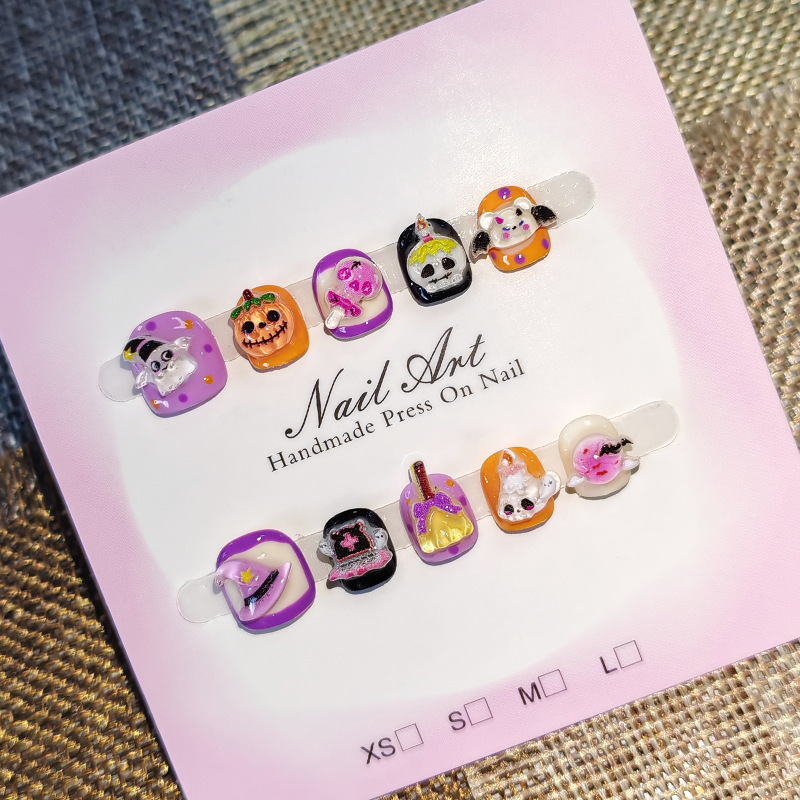 Children's Halloween Ghost Wizard Hat Nail Art Set, Detachable Jelly Glue False Nail Tips, Wholesale Children's Halloween Ghost Wizard Hat Nail Art Set, Detachable Jelly Glue False Nail Tips, Wholesale