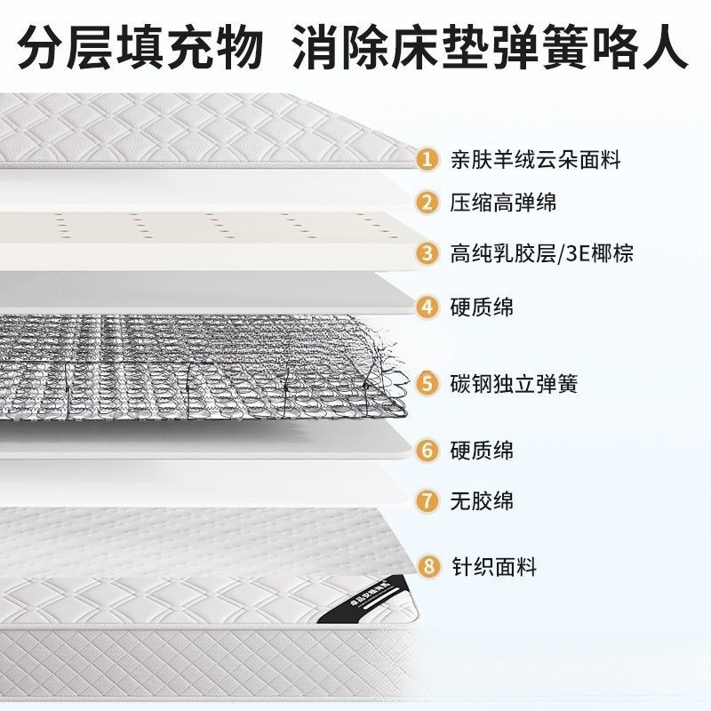 席梦思弹簧床垫1.8米加硬乳胶椰棕 1.5m家用卧室厚20cm耐脏出租房|undefined