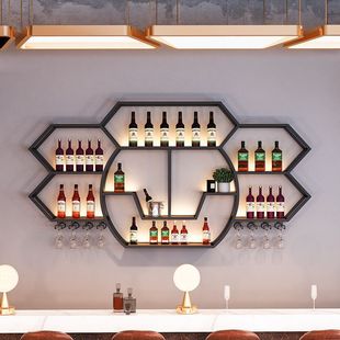 Bar Bar Wine Rack Wine Cabinet Wall-Mounted Industrial Style Iron Display Cabinet Restaurant Wine Rack Storage Rack