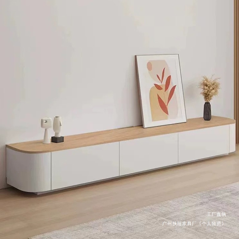 Cream Style Nordic Floor-Standing Tv Cabinet Coffee Table Combination Modern Simple Small Apartment Solid Wood White Tv Cabinet