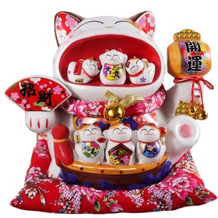 Lucky Cat Decoration Large and Small Household Ceramic Piggy Bank Creative Opening Gift Living Room Cashier Piggy Bank