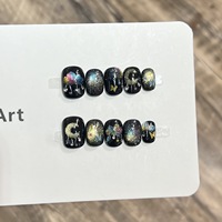 黛瑞森【星空幻想】可爱ins风手绘彩虹猫眼美甲短款穿戴甲纯手工