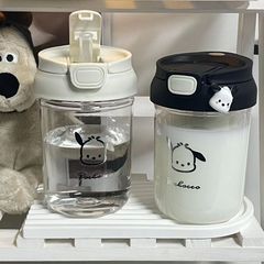 潮流時尚狗狗印花雙飲口塑料杯 個性黑白百搭設計感女生便攜水杯