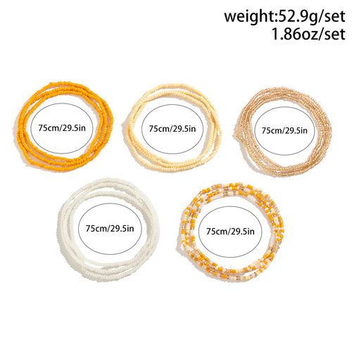 Hiyin TEMU 5-Piece Set 2025 Summer Bestselling Vacation Style Colorful Elastic Bead Bracelet Ankle Chain Waist Chain