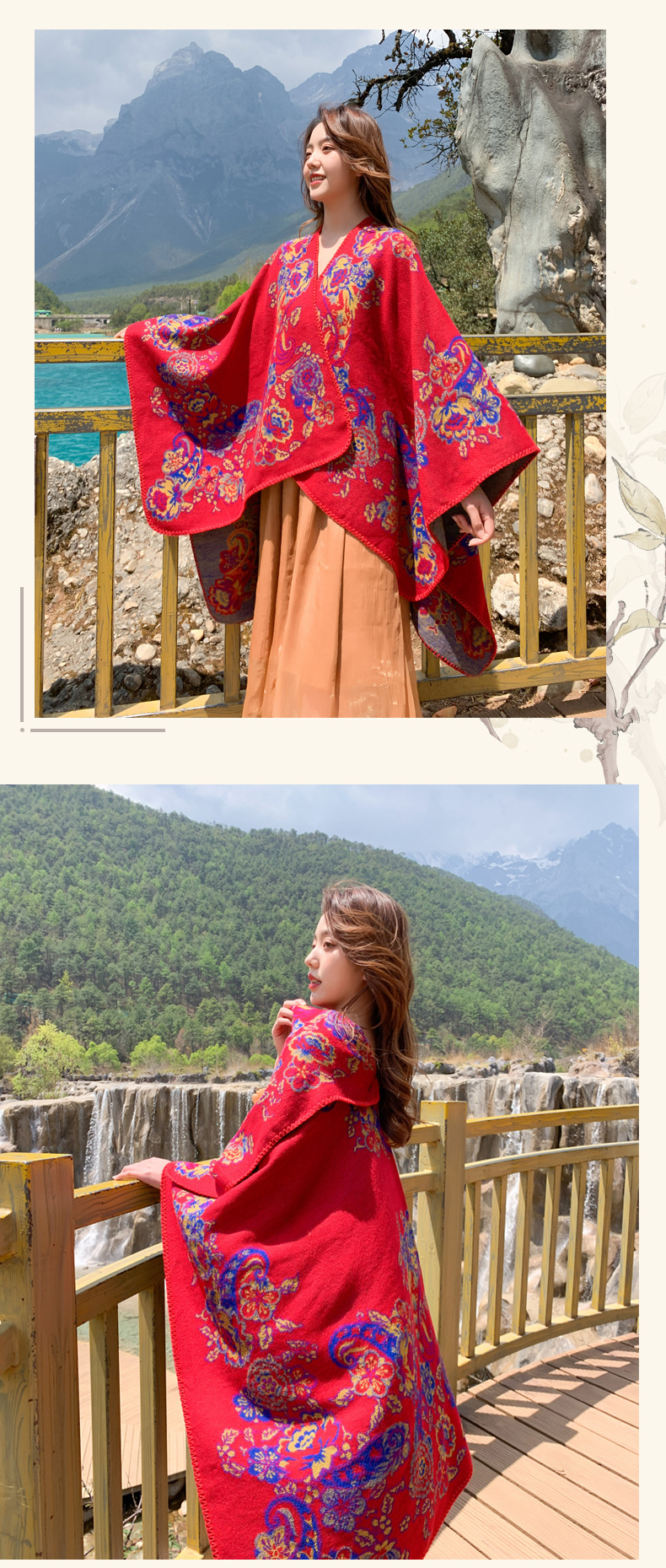 Wholesale Bohemia Cashew Floral Cloak Slit Shawl Nihaojewelry display picture 2