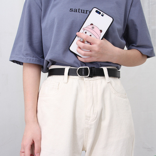 South Korea's Dongdaemun  new Korean style black small belt without holes for female students buckle belt is soft and does not need to be punched