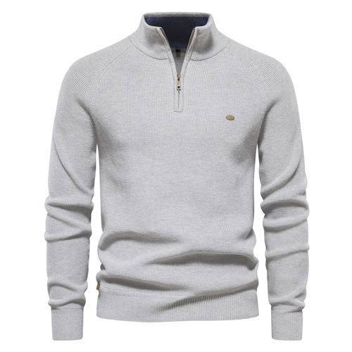 Autumn/Winter New Men's EU Code Cross-border Knit Sweater Men's Long Sleeve Half Zip Collar Plain Color Versatile Casual Fashion Sweater