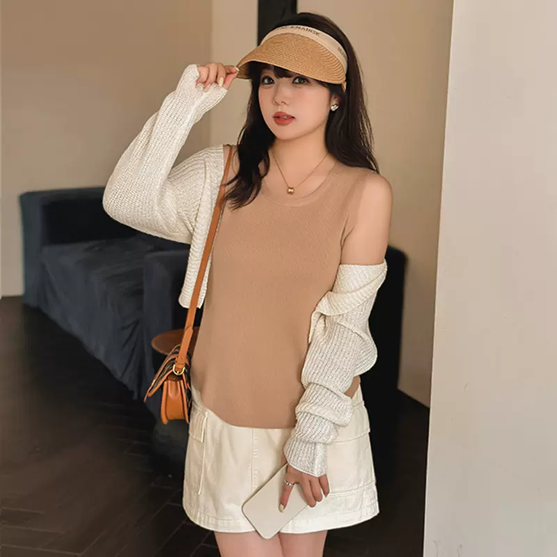 大码女装圆领修身百搭打底衫胖mm内搭针织背心吊带女21855特大码