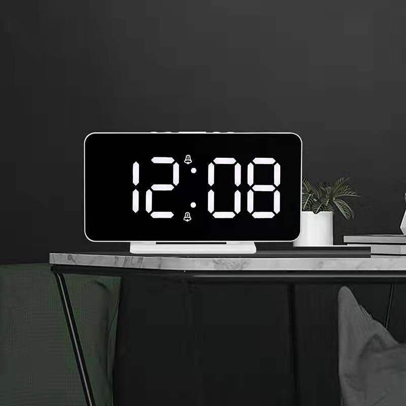 LED mirror clock new large screen simple gift clock USB charging photosensitive digital clock AI smart alarm clock