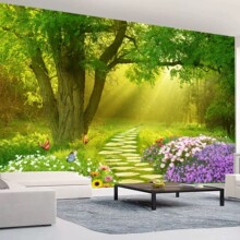 山水风景画墙贴3D立体墙画自粘草原贴纸卧室背景墙纸壁画墙壁贴画