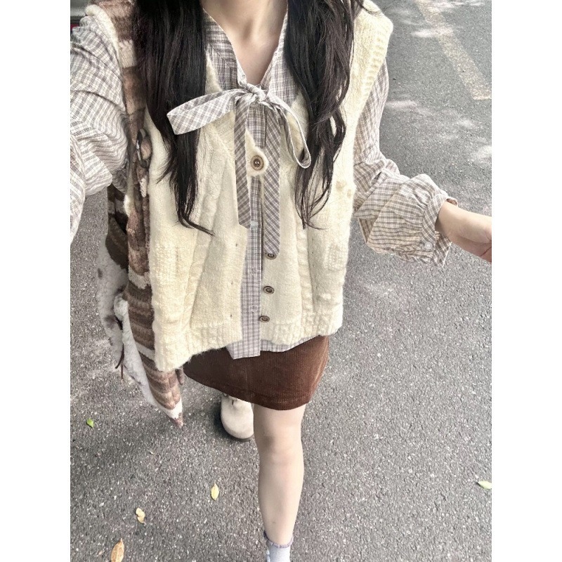 韩系早秋无袖毛衣马甲背心女短款甜美可爱风叠穿针织衫坎肩上衣|undefined