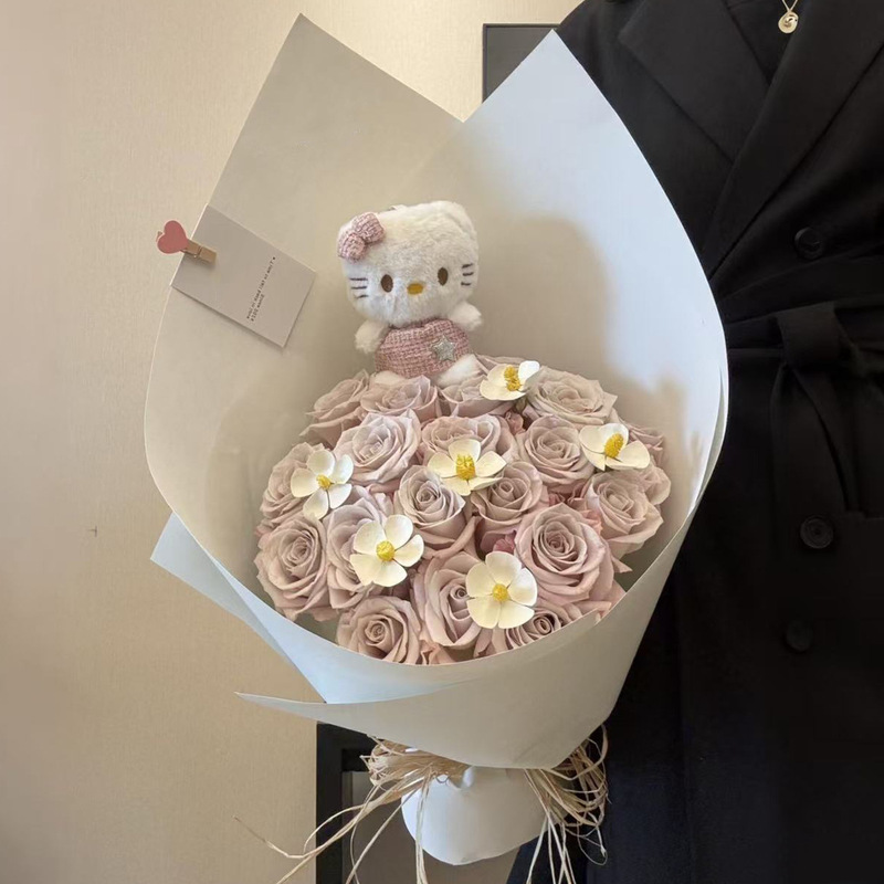 永生花玫瑰花束蝴蝶结Kitty仿真香皂花高级感送女友闺蜜生日礼物|undefined