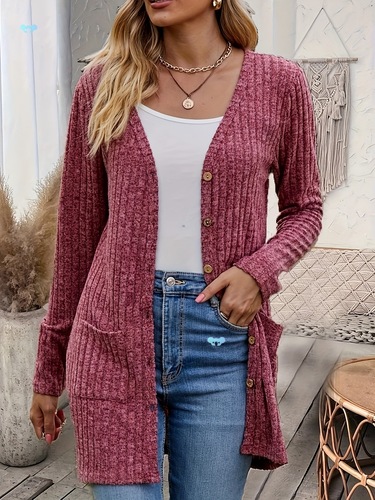 1pc Women's Casual V Neck Long Sleeve Cardigan Soft Cross-border
